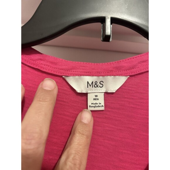 M&S Hot Pink Flowy Tiered Bohemian Style Peasant Hippie Maxi Dress Size 18 Plus - Picture 2 of 4